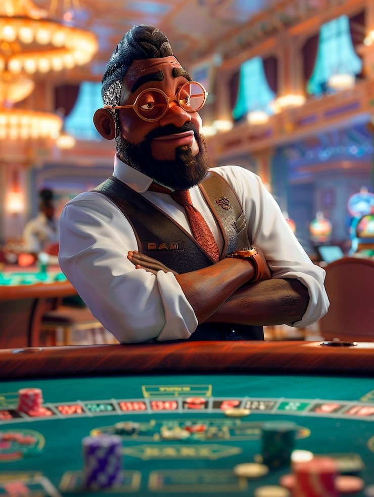 Dealer live planet77 di studio multi-kamera menampilkan meja blackjack dan roulette